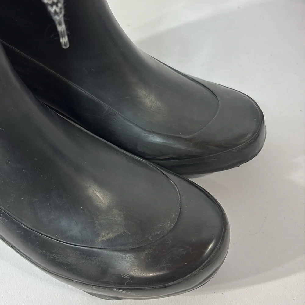 🫒 Khombu black wedge heel calf height rain boots